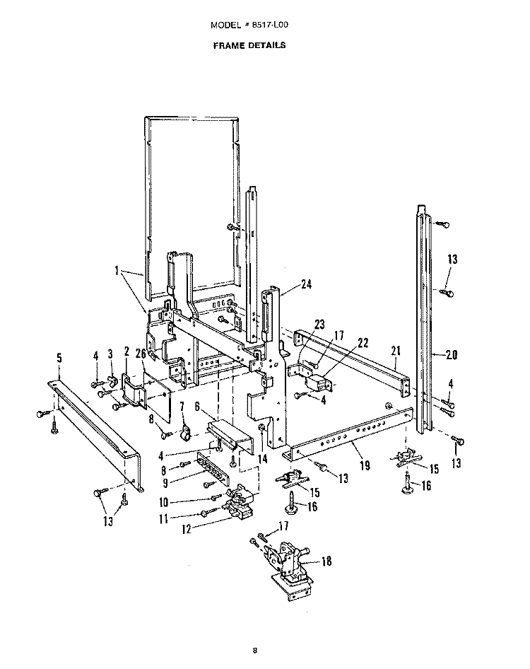 FRAME Diagram and Parts List for 8517L00  Roper Dishwasher