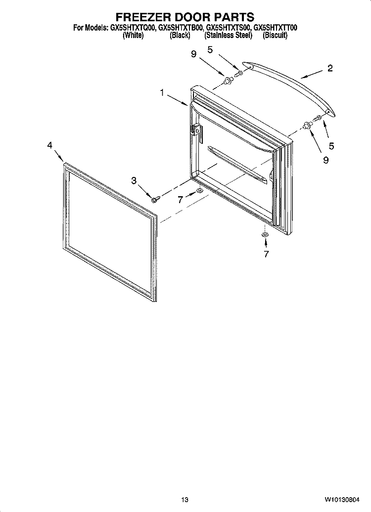 FREEZER DOOR PARTS Diagram and Parts List for GX5SHTXTB00  Whirlpool Refrigerator
