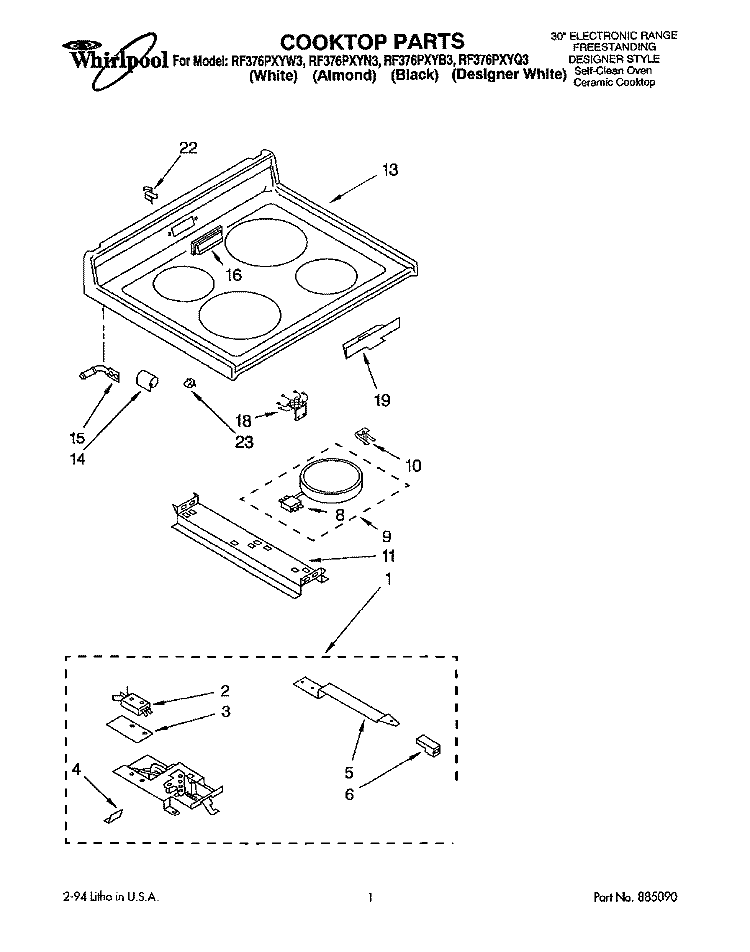 COOKTOP Diagram and Parts List for RF376PXYW3  Whirlpool Range