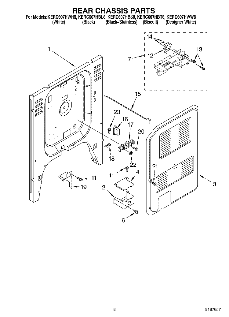 REAR CHASSIS Diagram and Parts List for KERC607HBL8  KitchenAid Range
