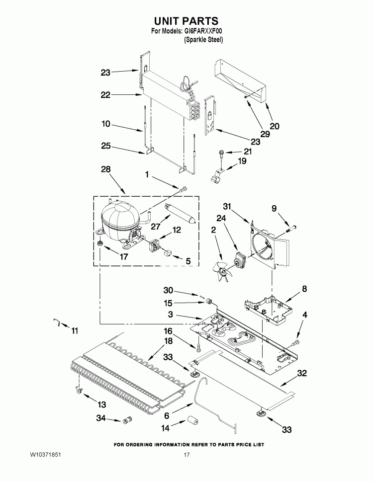 UNIT PARTS Diagram and Parts List for GI6FARXXF00  Whirlpool Refrigerator
