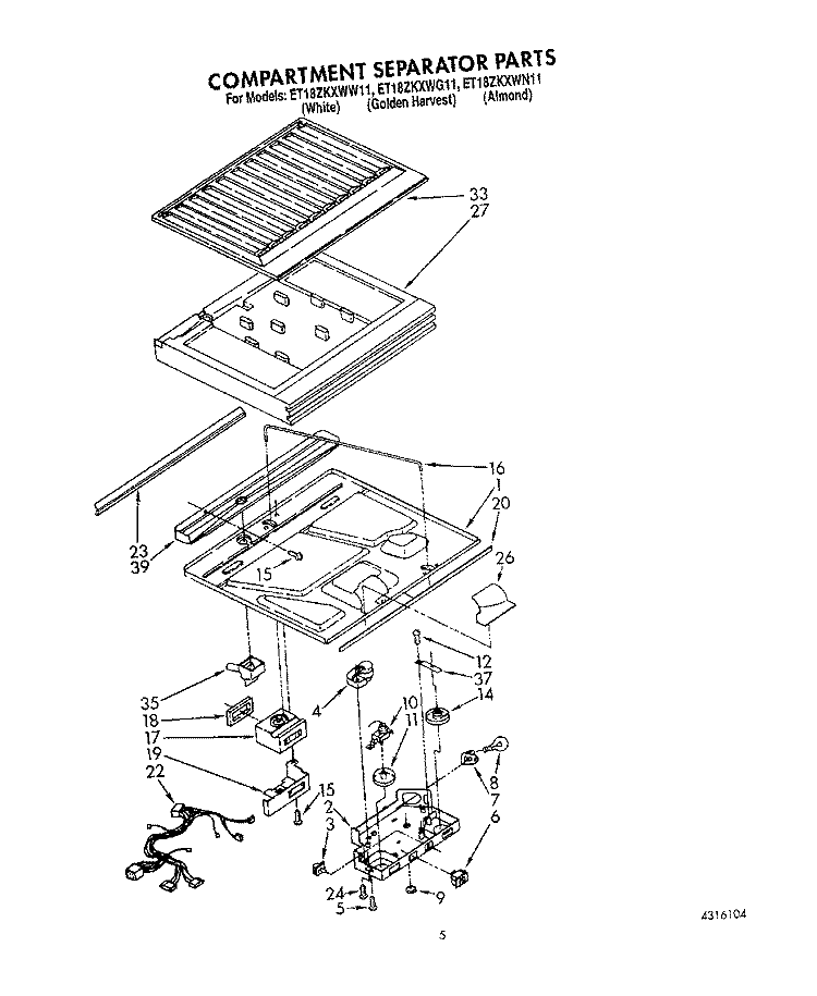 COMPARTMENT SEPARATOR Diagram and Parts List for ET18ZKXWW11  Whirlpool Refrigerator
