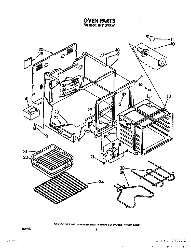 OVEN Diagram and Parts List for RF310PXXW1  Whirlpool Range