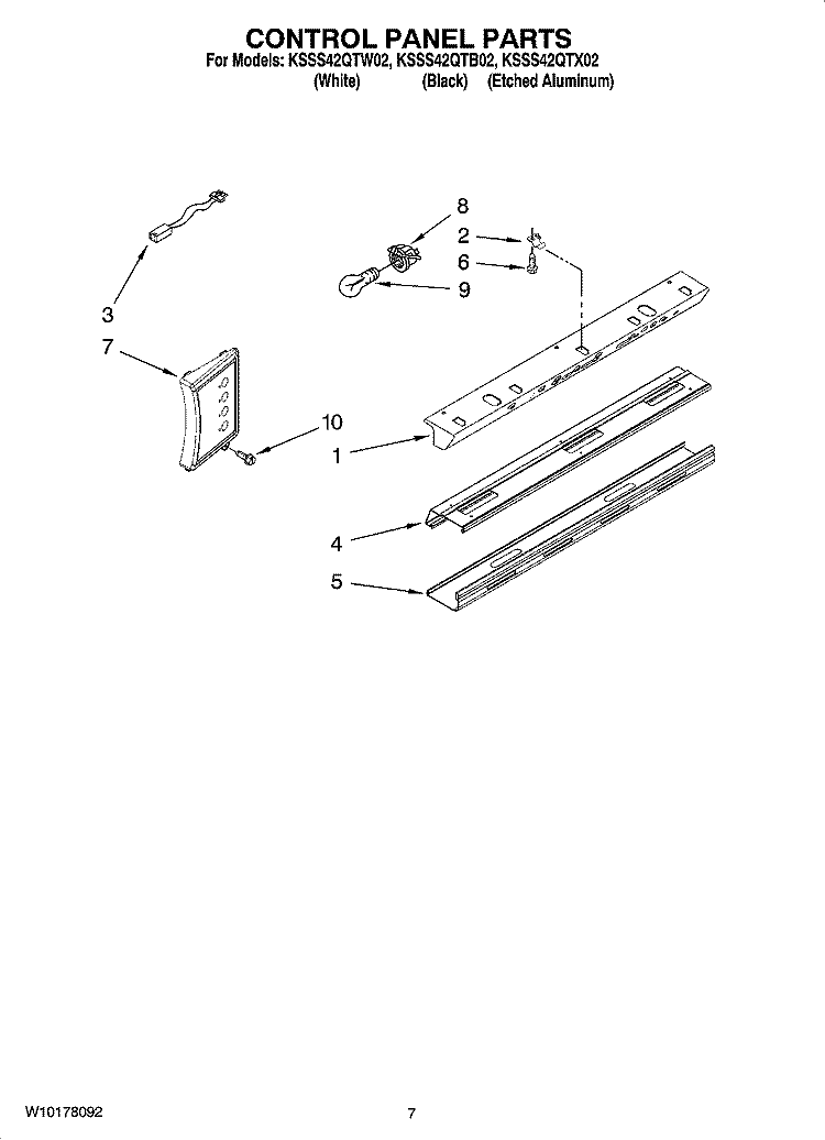 CONTROL PANEL PARTS Diagram and Parts List for KSSS42QTB02  KitchenAid Refrigerator
