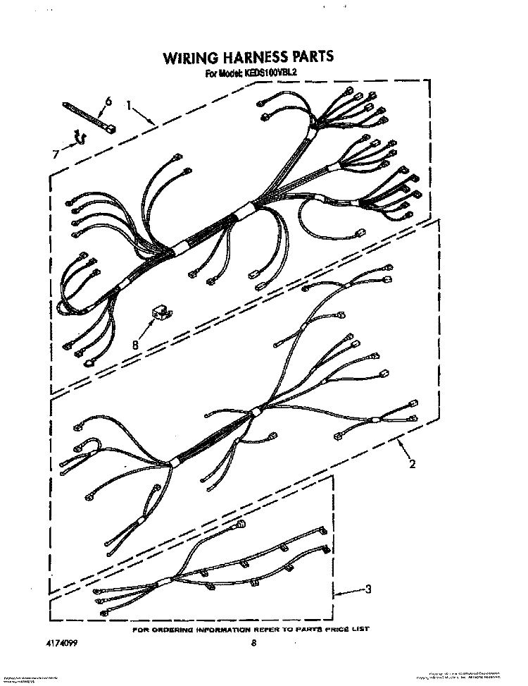 WIRING HARNESS Diagram and Parts List for KEDS100VWH2  KitchenAid Range