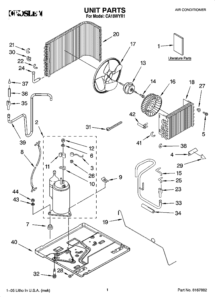 UNIT PARTS Diagram and Parts List for CA18WYR1  Crosley Air Conditioner