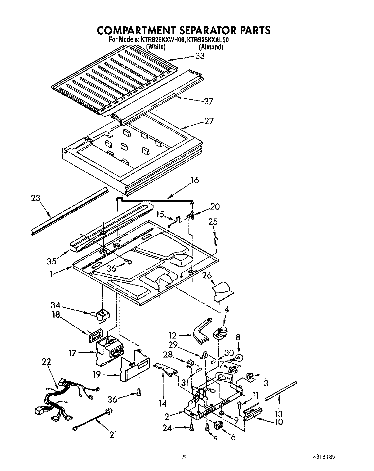 COMPARTMENT SEPARATOR Diagram and Parts List for KTRS25KXWH00  KitchenAid Refrigerator
