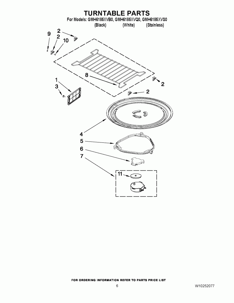 TURNTABLE PARTS Diagram and Parts List for GMH6185XVB0  Whirlpool Microwave