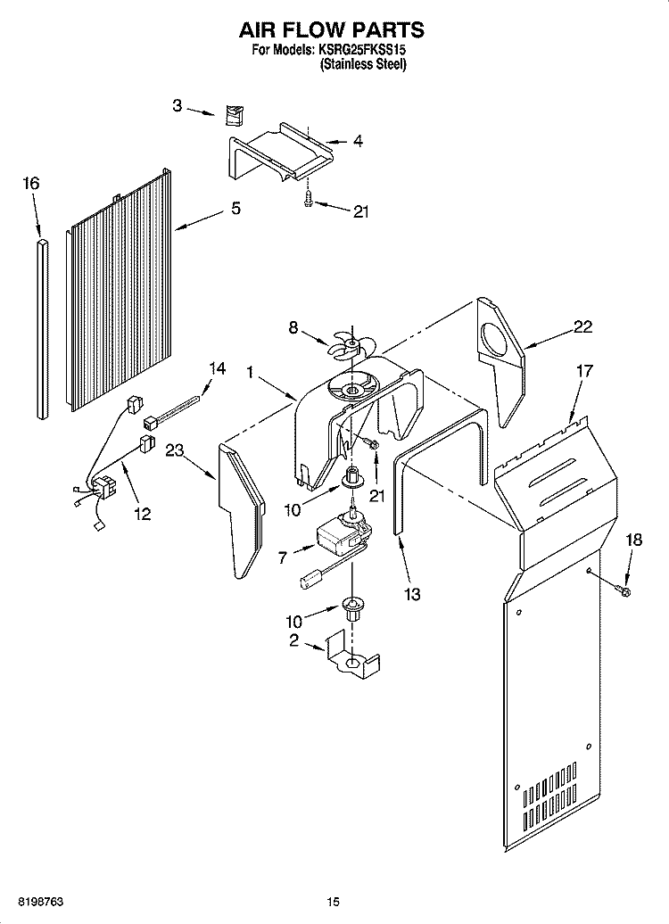 AIR FLOW PARTS Diagram and Parts List for KSRG25FKSS15  KitchenAid Refrigerator