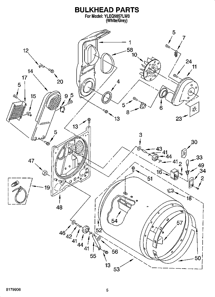 BULKHEAD PARTS, OPTIONAL PARTS (NOT INCLUDED) Diagram and Parts List for YLEQ9857LW0  Whirlpool Dryer