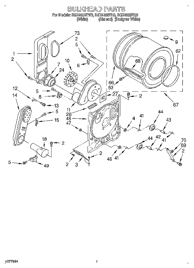 BULKHEAD Diagram and Parts List for RGX4635EQ3  Roper Dryer