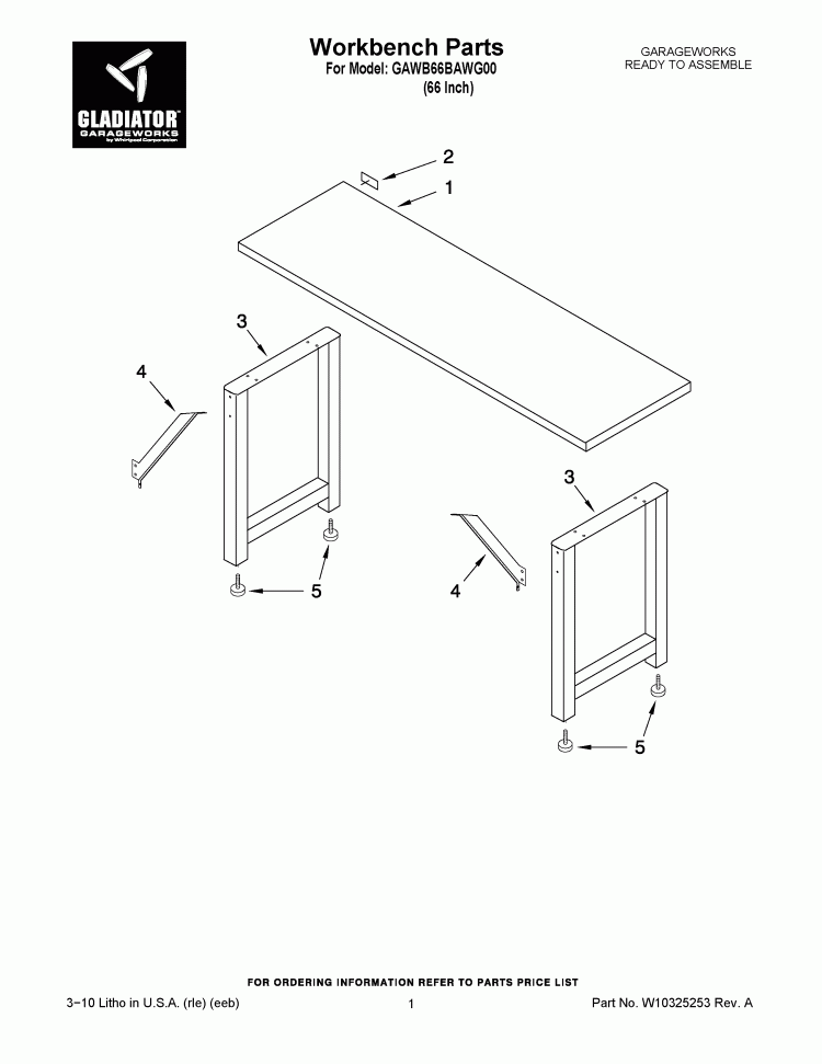 WORKBENCH PARTS Diagram and Parts List for GAWB66BAWG00  Whirlpool Workbench