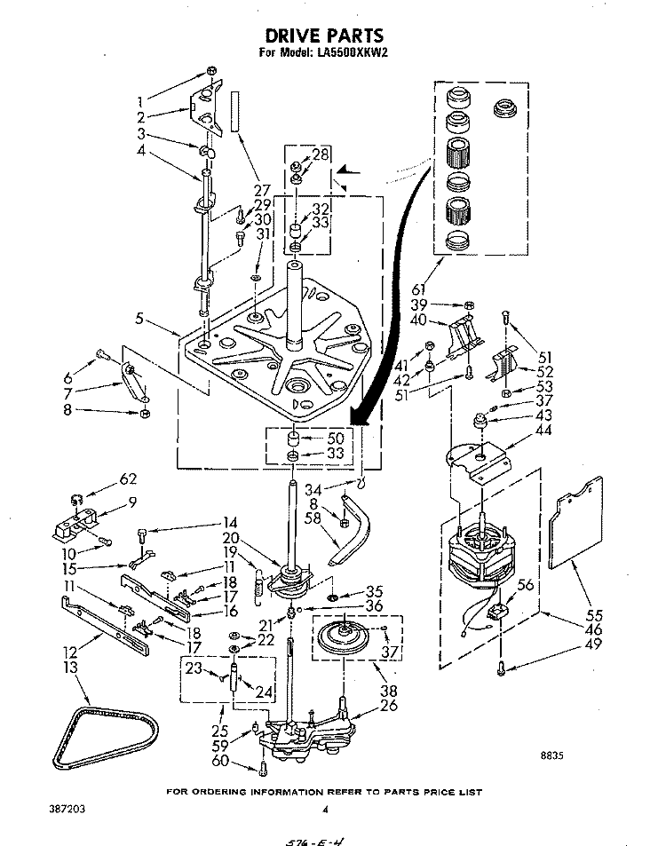 DRIVE Diagram and Parts List for LA5500XKW2  Whirlpool Washer