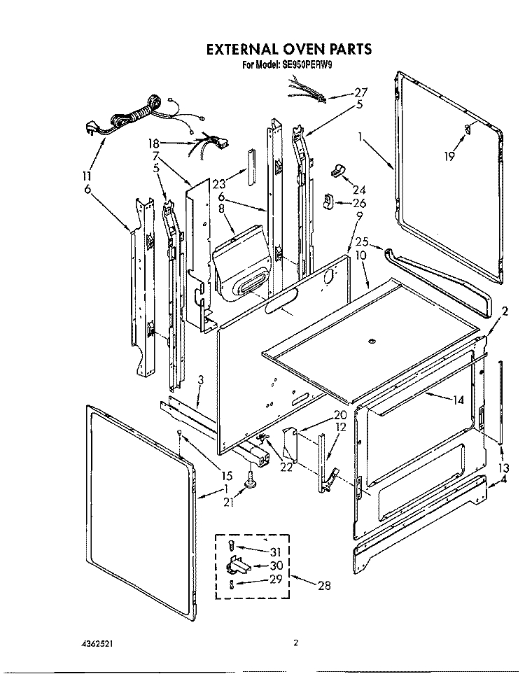 EXTERNAL OVEN Diagram and Parts List for SE950PERW9  Whirlpool Range