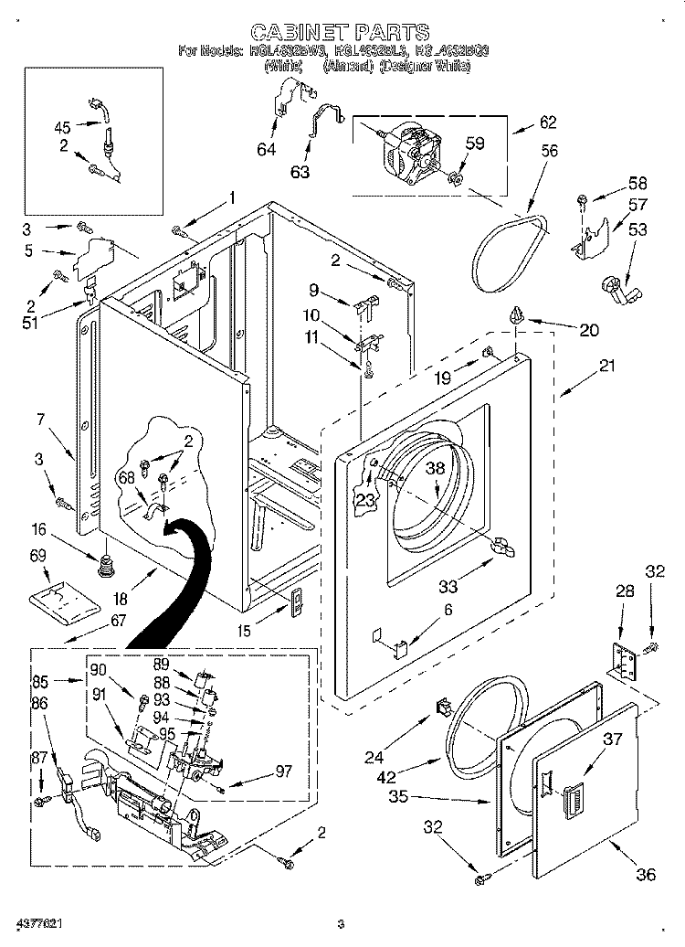 CABINET Diagram and Parts List for RGL4632BL3  Roper Dryer