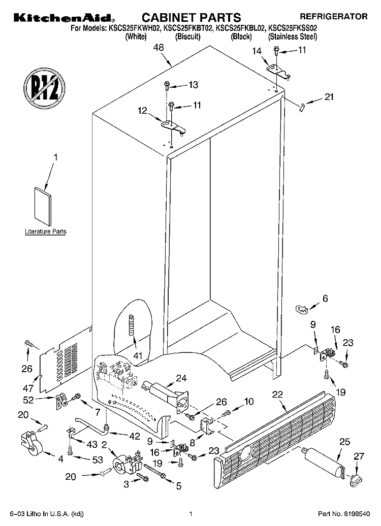 CABINET PARTS Diagram and Parts List for KSCS25FKSS02  KitchenAid Refrigerator