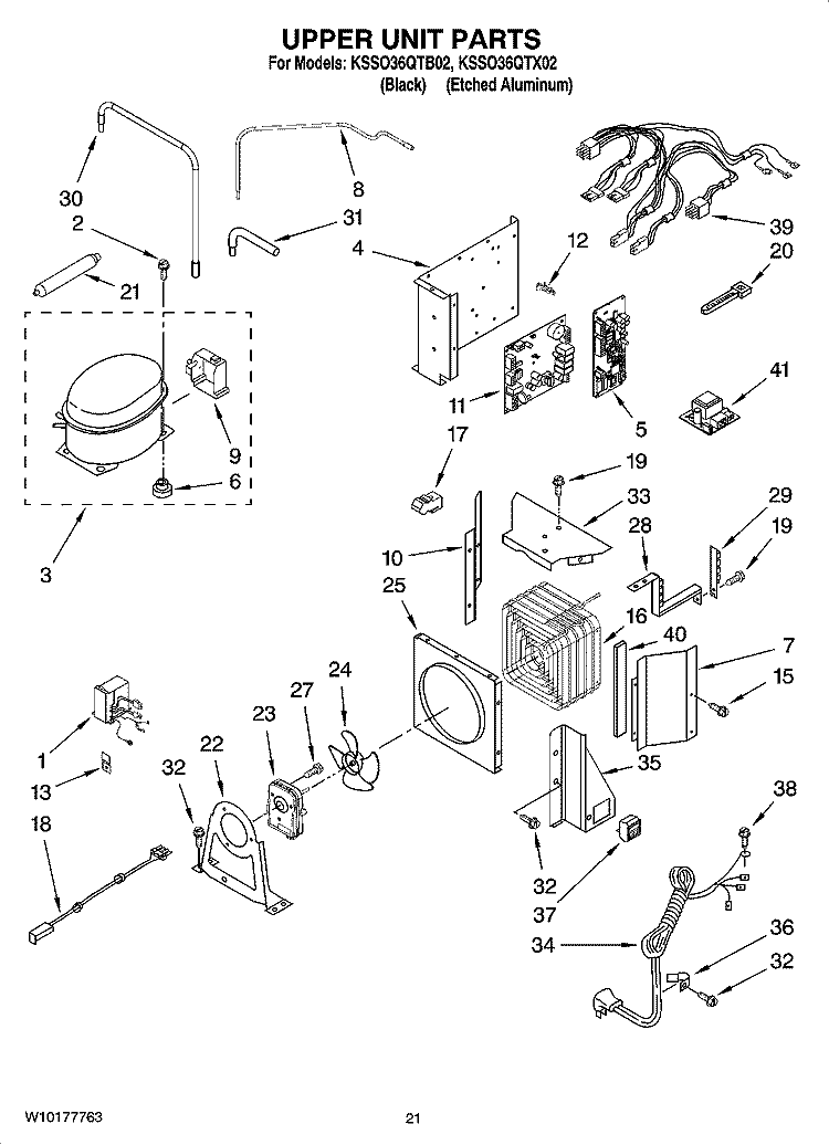 UPPER UNIT PARTS Diagram and Parts List for KSSO36QTX02  KitchenAid Refrigerator