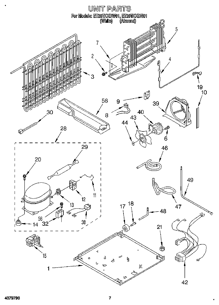 UNIT Diagram and Parts List for ET20TKXDN01  Whirlpool Refrigerator