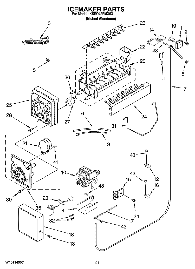 ICEMAKER PARTS Diagram and Parts List for KSSO42FMX03  KitchenAid Refrigerator