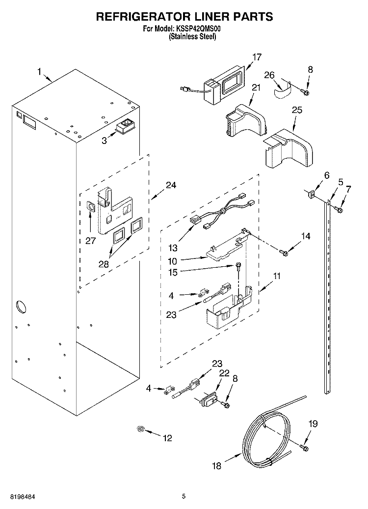 REFRIGERATOR LINER PARTS Diagram and Parts List for KSSP42QMS00  KitchenAid Refrigerator