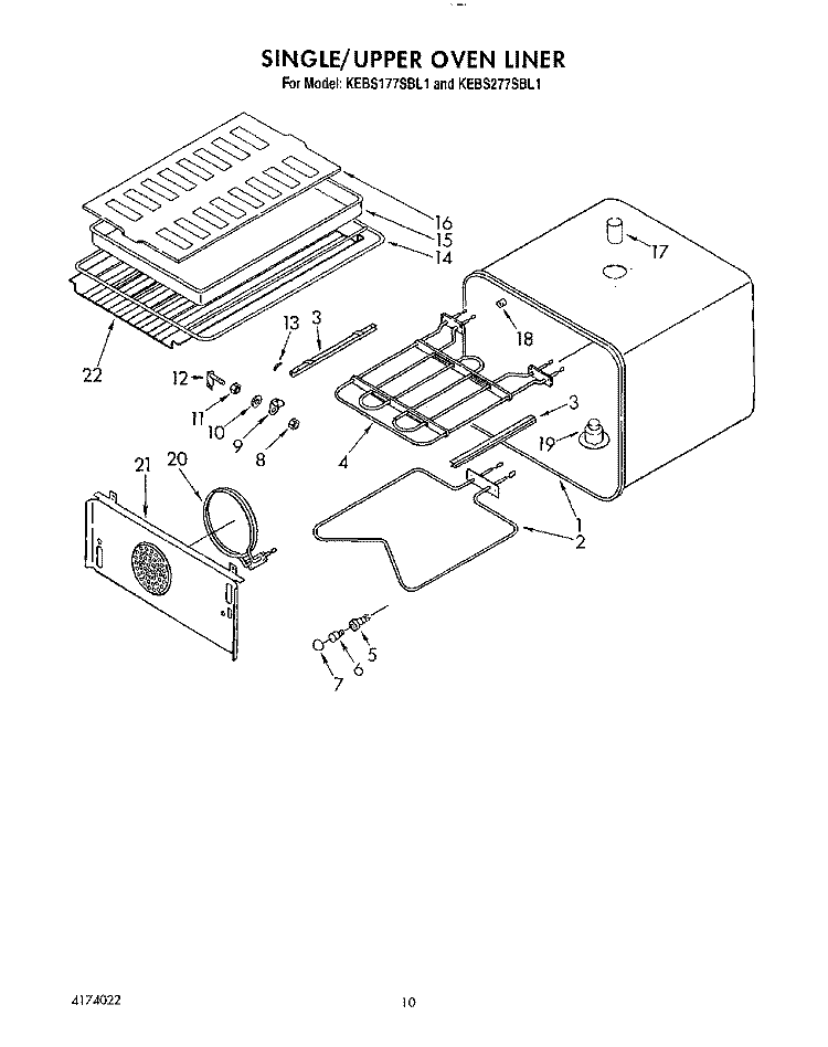 SINGLE/UPPER OVEN LINER Diagram and Parts List for KEBS177SBL0  KitchenAid Wall Oven