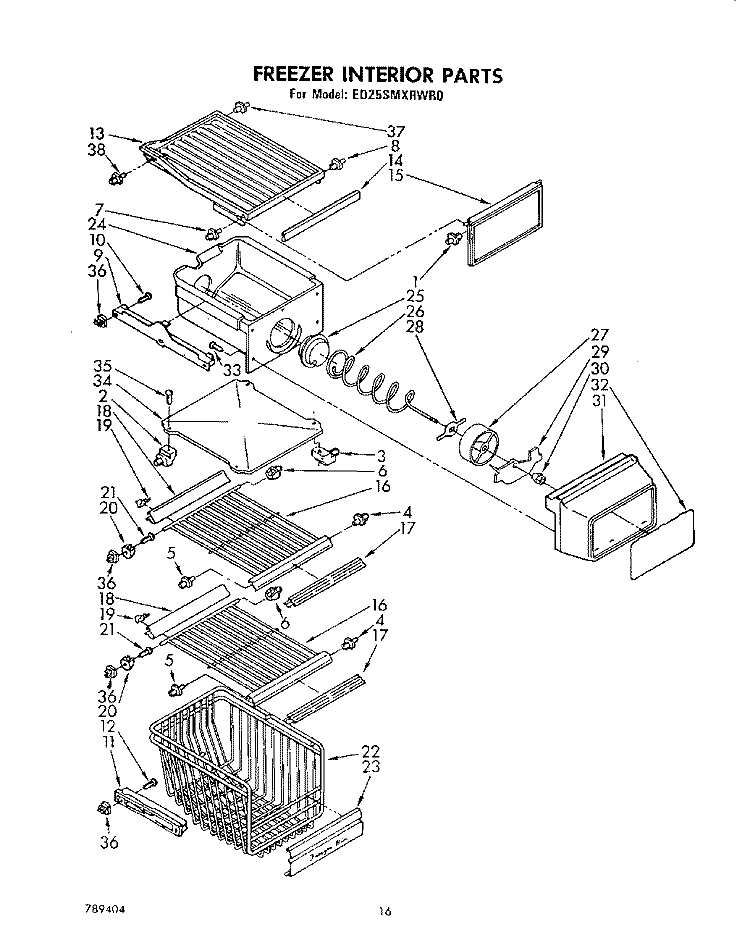FREEZER INTERIOR Diagram and Parts List for ED25SMXRWR0  Whirlpool Refrigerator
