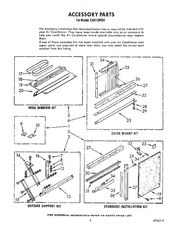 ACCESSORY PARTS Diagram and Parts List for CAH12W04  Crosley Air Conditioner