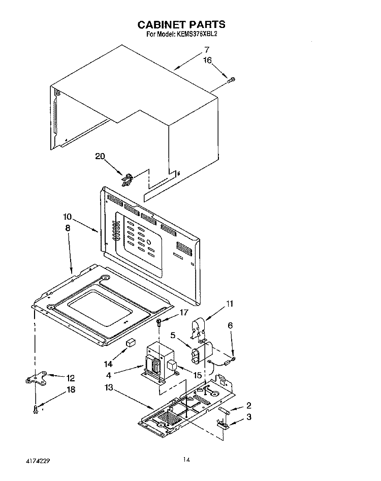 CABINET Diagram and Parts List for KEMS378XWH2  KitchenAid Wall Oven