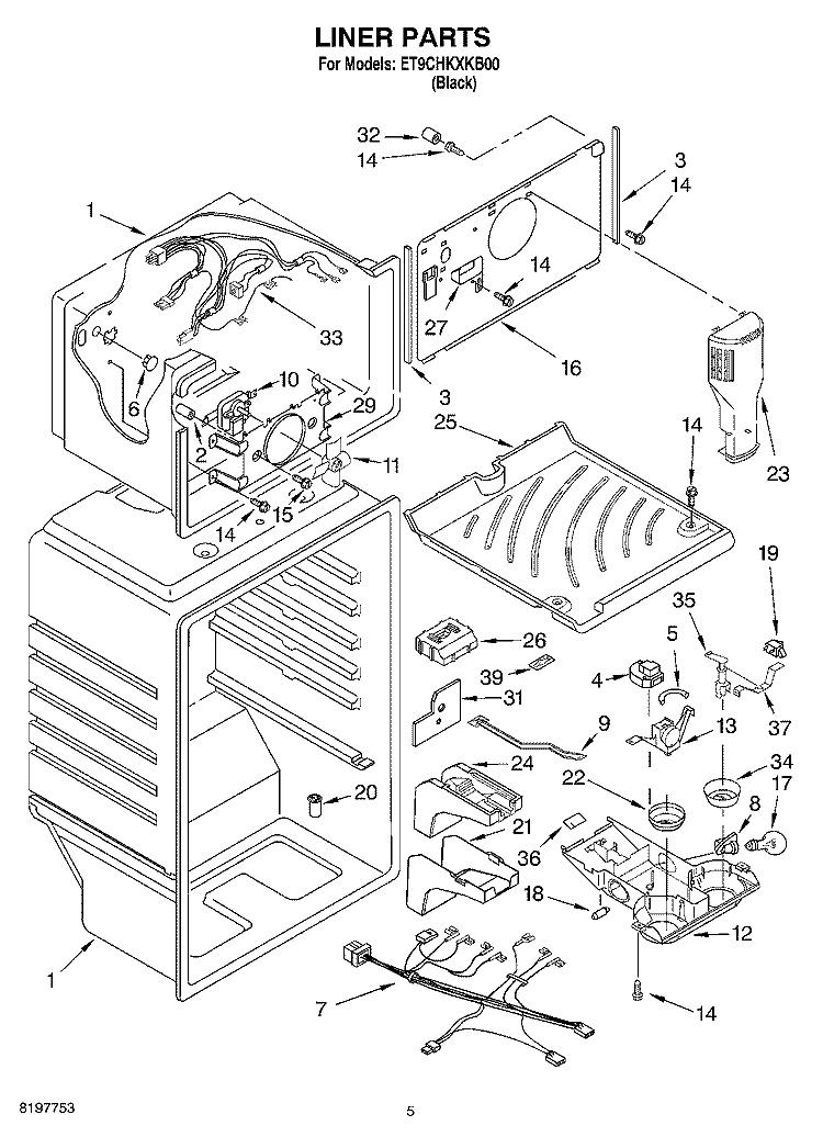 LINER Diagram and Parts List for ET9CHKXKB00  Whirlpool Refrigerator