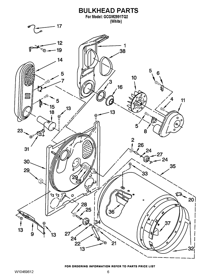 BULKHEAD PARTS Diagram and Parts List for GCGM2991TQ2  Whirlpool Dryer