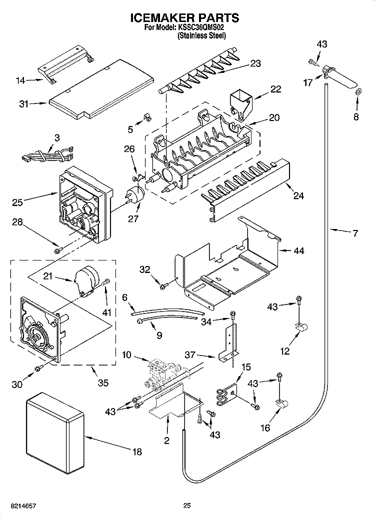 ICEMAKER PARTS Diagram and Parts List for KSSC36QMS02  KitchenAid Refrigerator