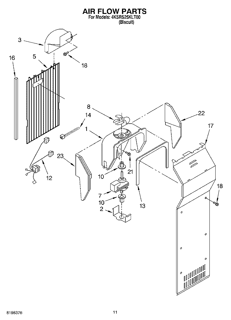 AIR FLOW Diagram and Parts List for 4KSRS25KLT00  KitchenAid Refrigerator