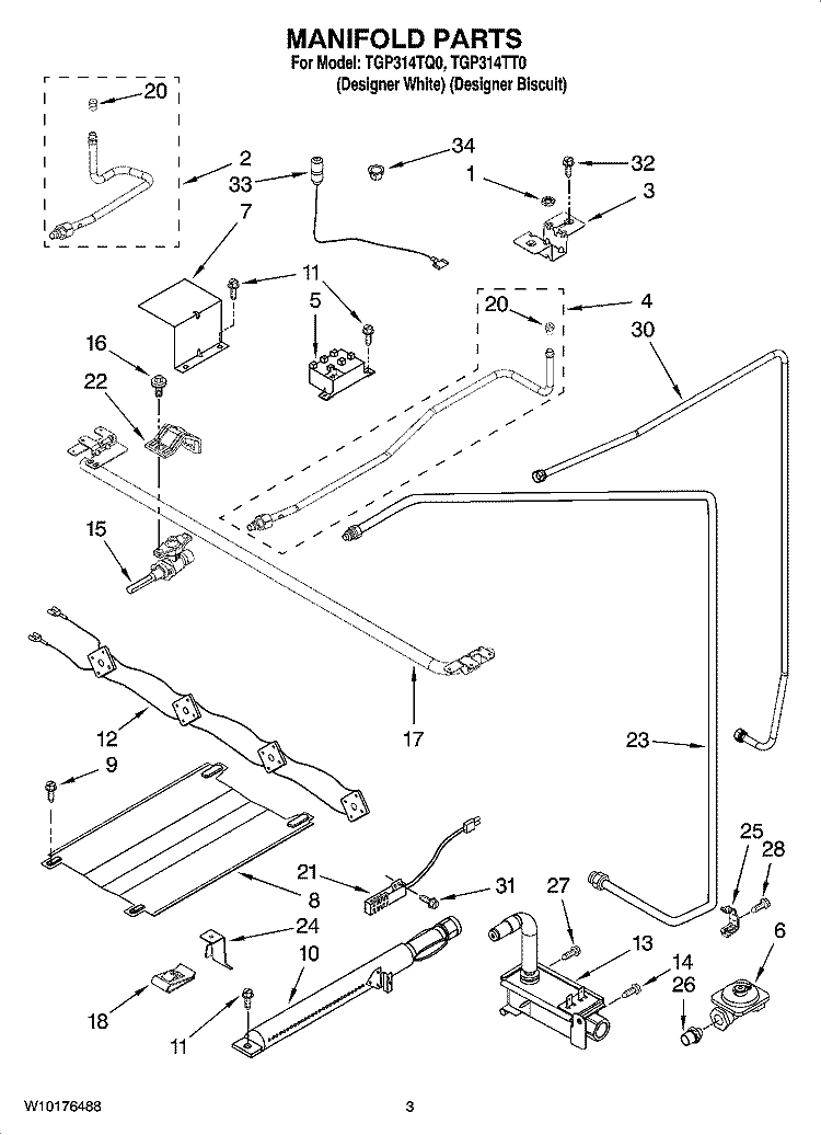 MANIFOLD PARTS Diagram and Parts List for TGP314TQ0  Estate Range