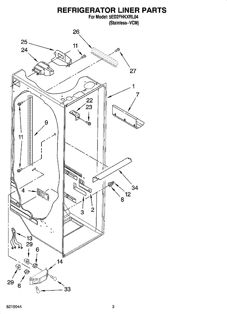 REFRIGERATOR LINER PARTS Diagram and Parts List for 5ED2FHKXRL04  Whirlpool Refrigerator