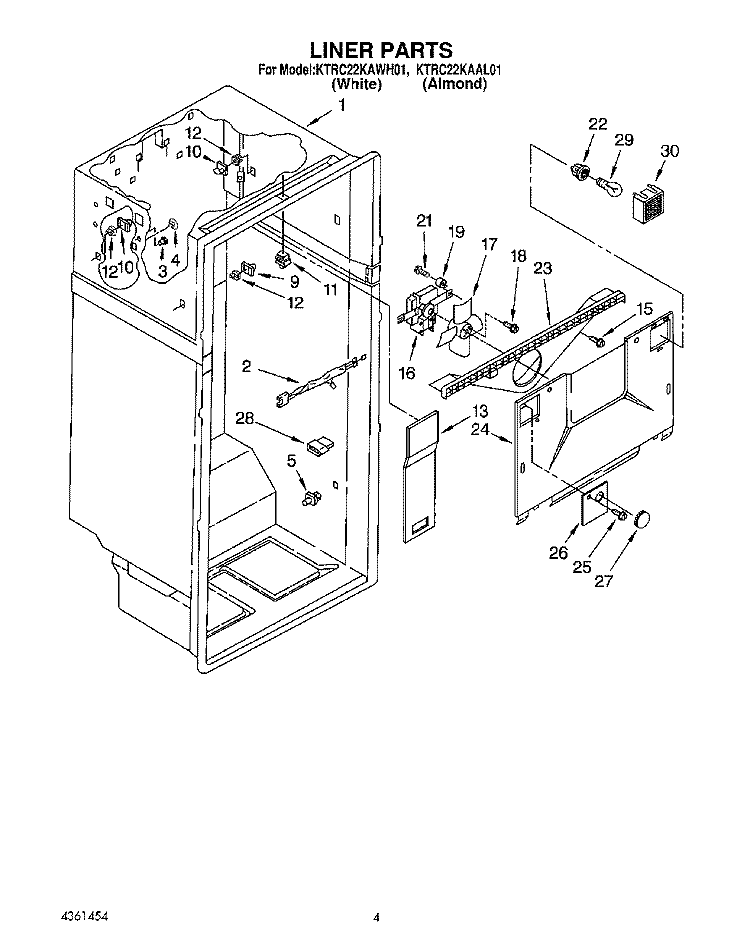 LINER Diagram and Parts List for KTRC22KAAL01  Whirlpool Refrigerator