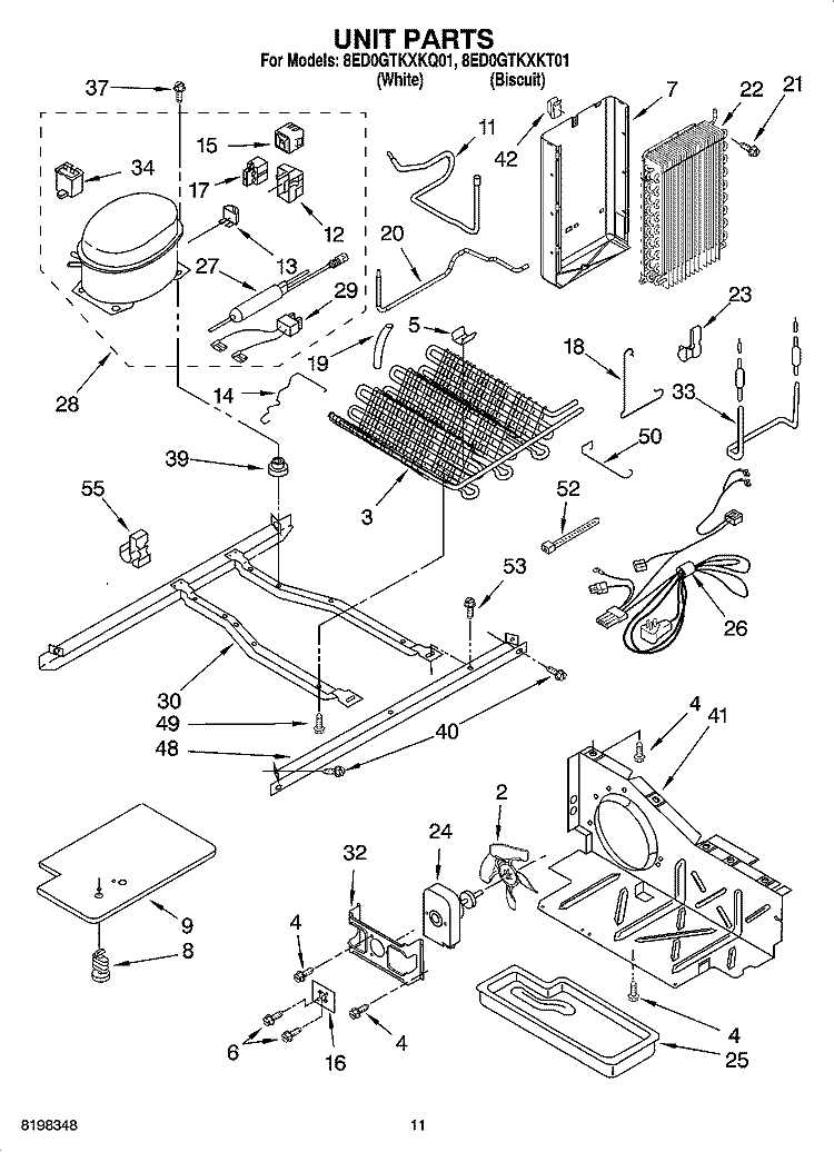 UNIT PARTS Diagram and Parts List for 8ED0GTKXKQ01  Whirlpool Refrigerator