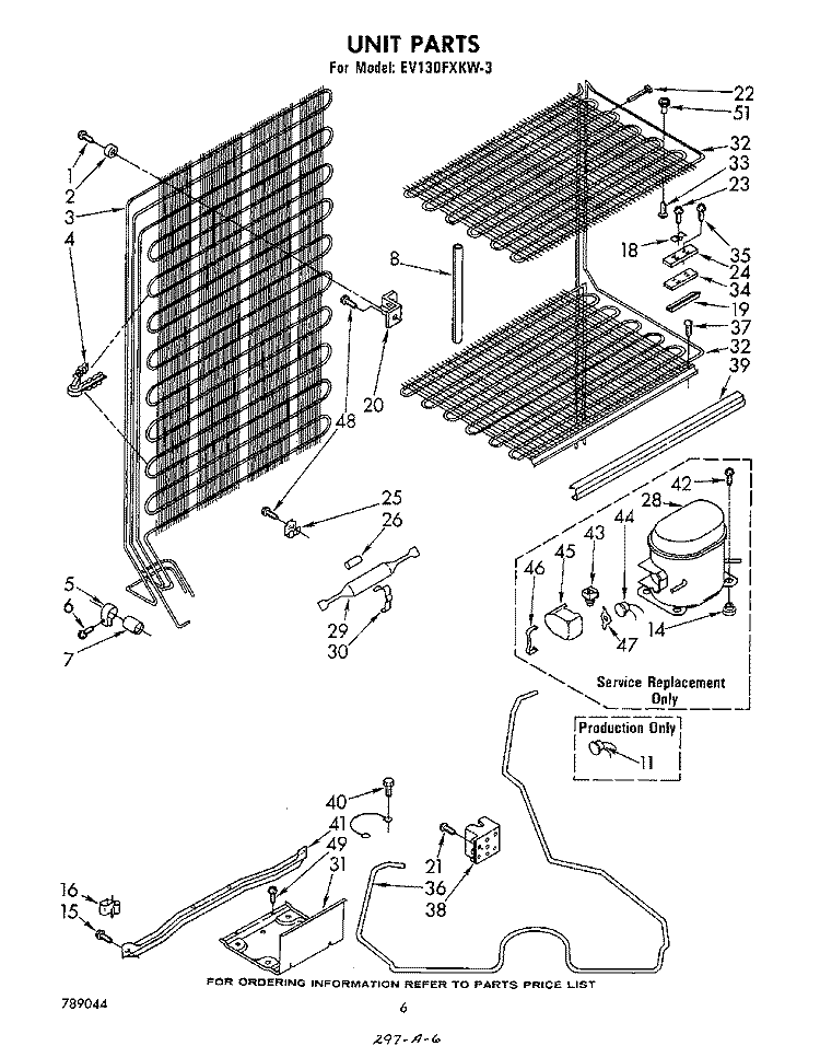 UNIT Diagram and Parts List for EV130FXKW3  Whirlpool Freezer
