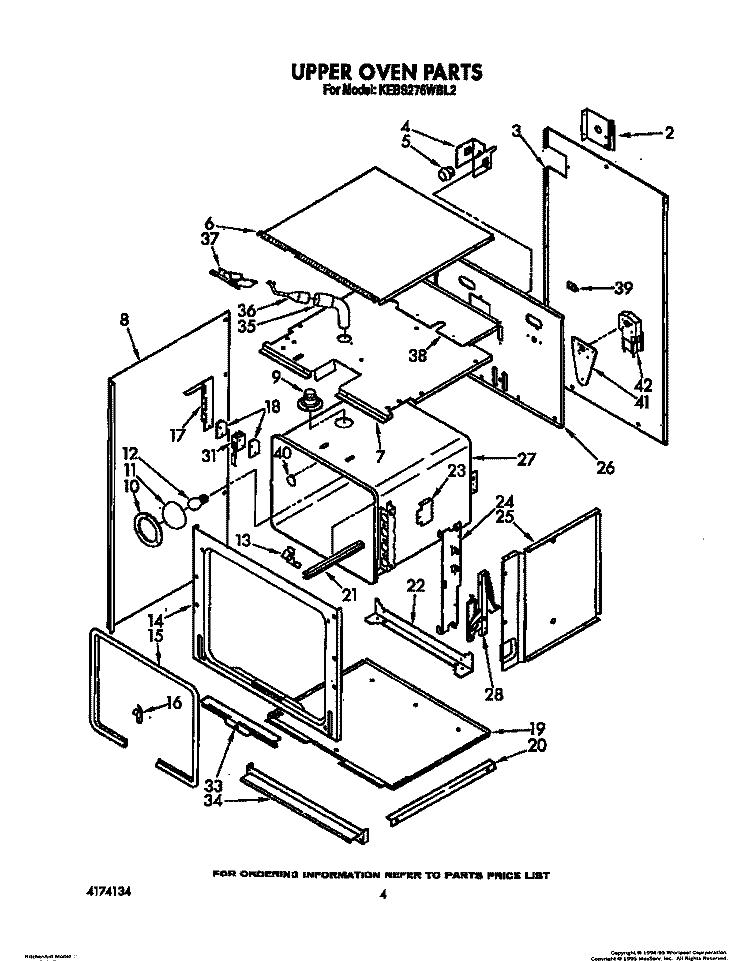 UPPER OVEN Diagram and Parts List for KEBS276WBL2  KitchenAid Wall Oven