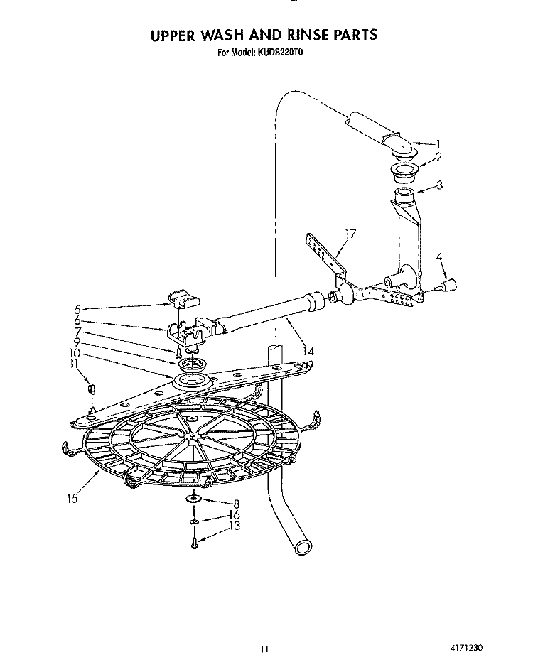 UPPER WASH AND RINSE Diagram and Parts List for KUDS220T0  KitchenAid Dishwasher