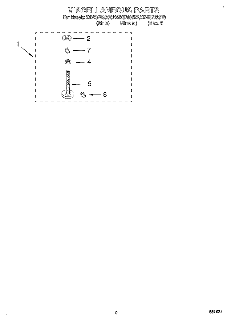 MISCELLANEOUS, OPTIONAL Diagram and Parts List for KAWS700GQ0  KitchenAid Washer