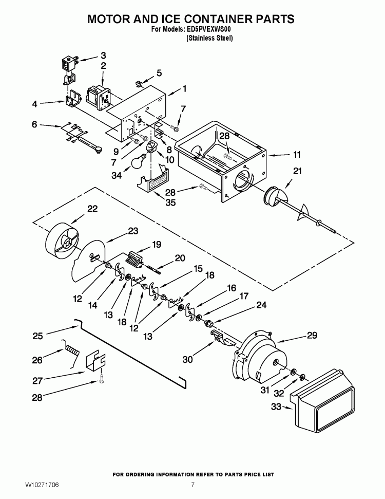 MOTOR AND ICE CONTAINER PARTS Diagram and Parts List for ED5PVEXWS00  Whirlpool Refrigerator