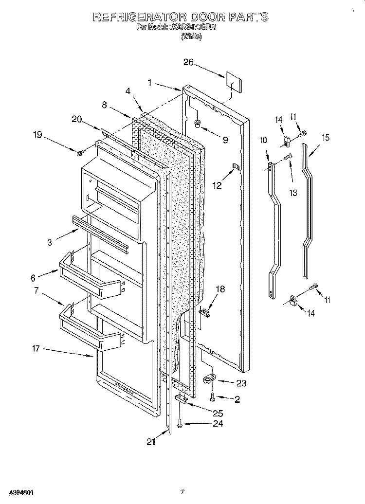 REFRIGERATOR DOOR Diagram and Parts List for 3XARG478GF00  Whirlpool Refrigerator