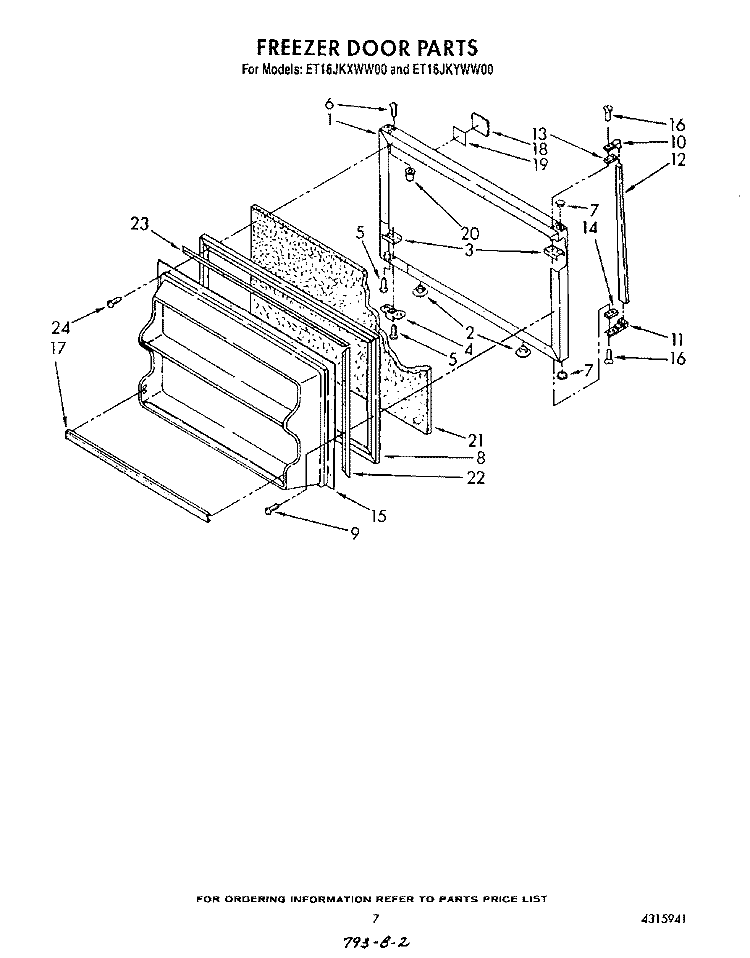 FREEZER DOOR Diagram and Parts List for ET16JKXWG00  Whirlpool Refrigerator