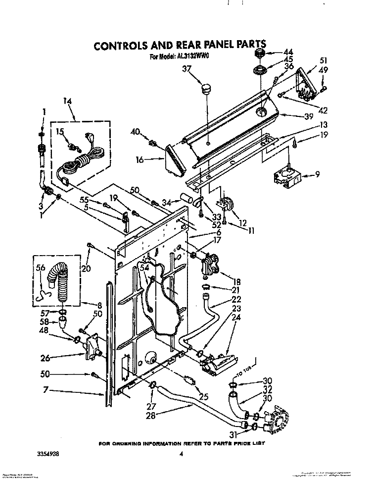 CONTROLS AND REAR PANEL Diagram and Parts List for AL3132WL0  Whirlpool Washer