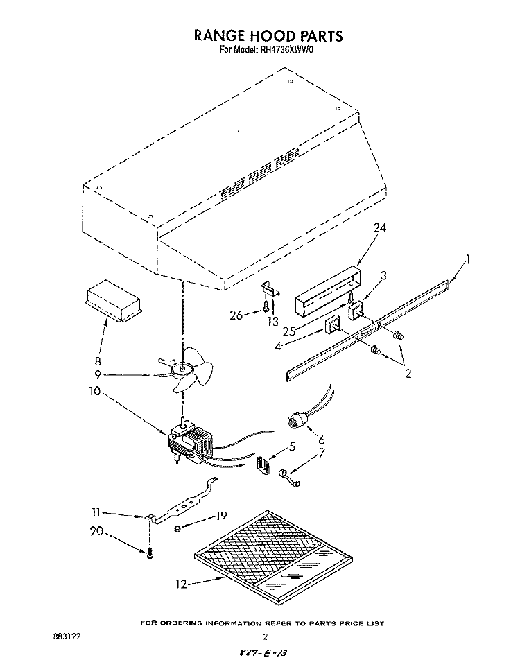 SECTION Diagram and Parts List for RH4736XWN0  Whirlpool Range Hood