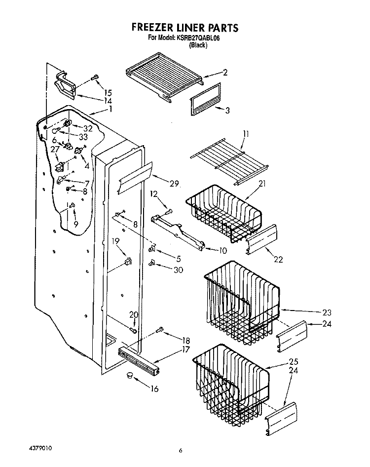 FREEZER LINER Diagram and Parts List for KSRB27QABL06  KitchenAid Refrigerator