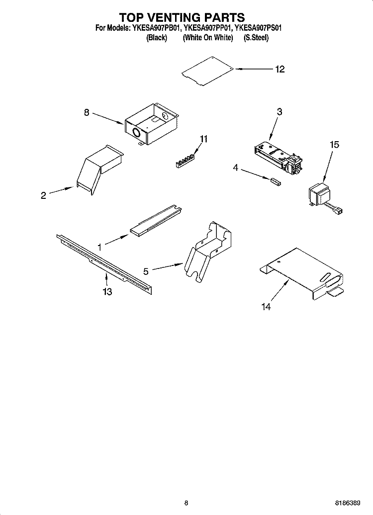 TOP VENTING PARTS, OPTIONAL PARTS Diagram and Parts List for YKESA907PP01  KitchenAid Range