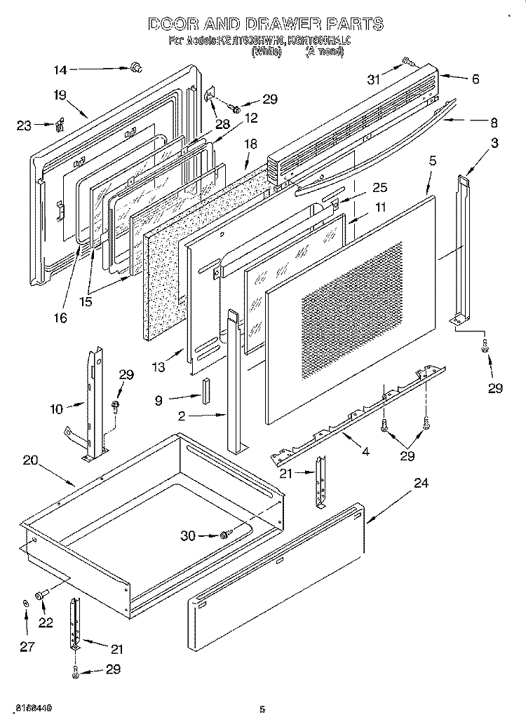 DOOR AND DRAWER Diagram and Parts List for KGRT600HAL0  KitchenAid Range