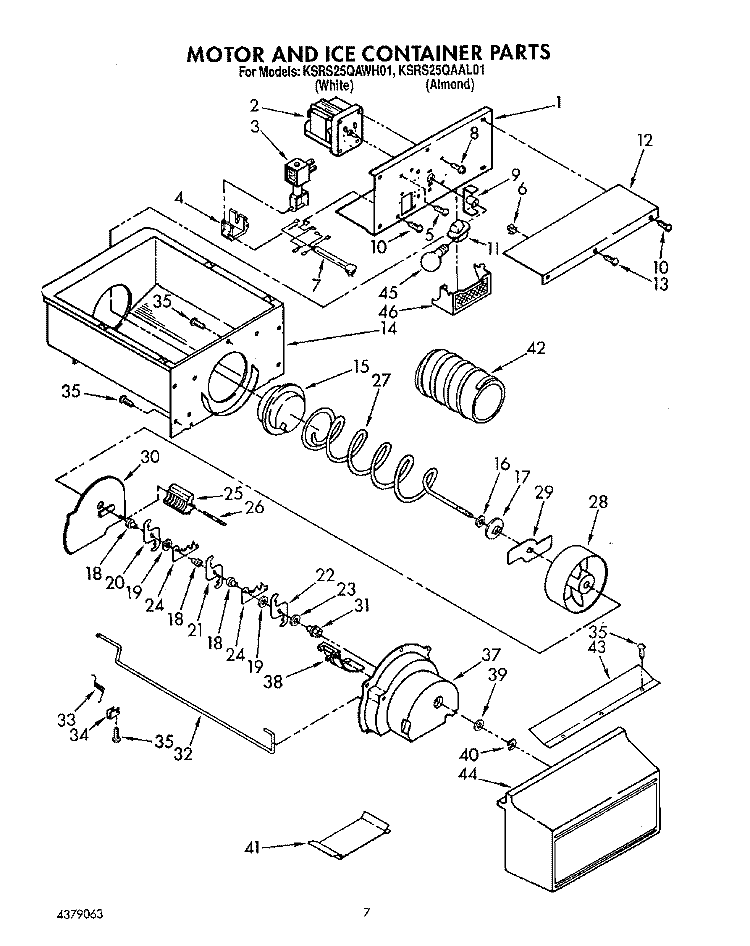 MOTOR AND ICE CONTAINER, LIT/OPTIONAL Diagram and Parts List for KSRS25QAAL01  KitchenAid Refrigerator