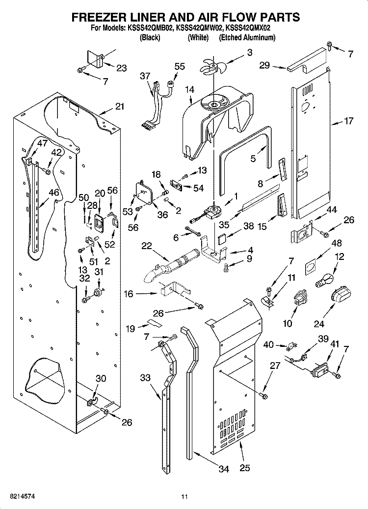 FREEZER LINER AND AIR FLOW PARTS Diagram and Parts List for KSSS42QMB02  KitchenAid Refrigerator